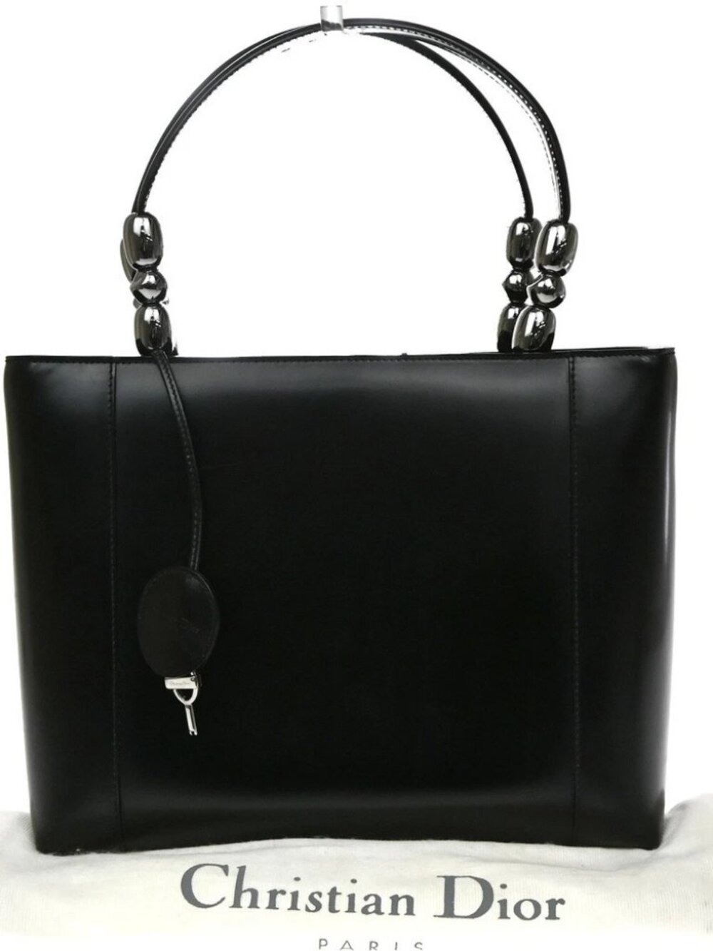 CHRISTIAN DIOR Logo Maris Pearl Tote Hand Bag Black Italy